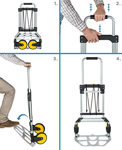 Mount-it! Carro de Mano y Plataforma rodante Plegable, 264 LB de Capacidad Carro de Equipaje de Servicio Pesado con asa telescópica y Ruedas de Goma, Plateado, Negro, Amarillo,