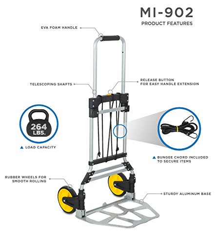 Mount-it! Carro de Mano y Plataforma rodante Plegable, 264 LB de Capacidad Carro de Equipaje de Servicio Pesado con asa telescópica y Ruedas de Goma, Plateado, Negro, Amarillo,