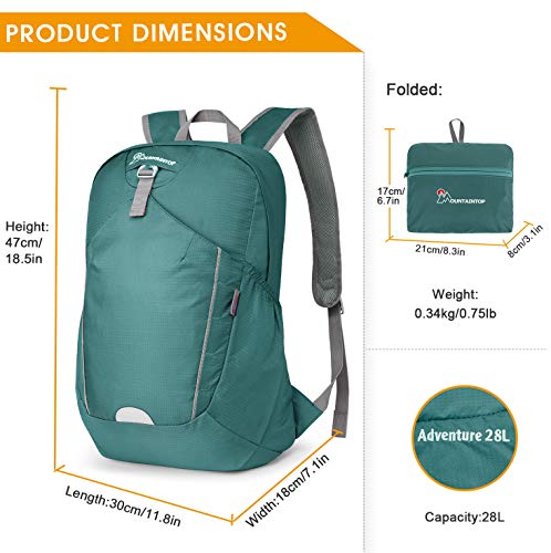 MOUNTAINTOP Mochila Plegable Unisex 28L Mochila Ligera Impermeable Mochila de Senderismo Ultraligera Mochila de Marcha Plegable Mochila para Deportes al Aire Libre Senderismo Bici Viajes Acampada