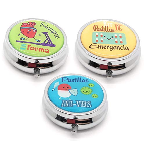 MovilCom® Pastillero diario de bolsillo organizador 3 compartimentos, pastillero organizador pastillas toma diaria, caja medicamentos 3 unidades (mod.653304, 653305 y 653306)