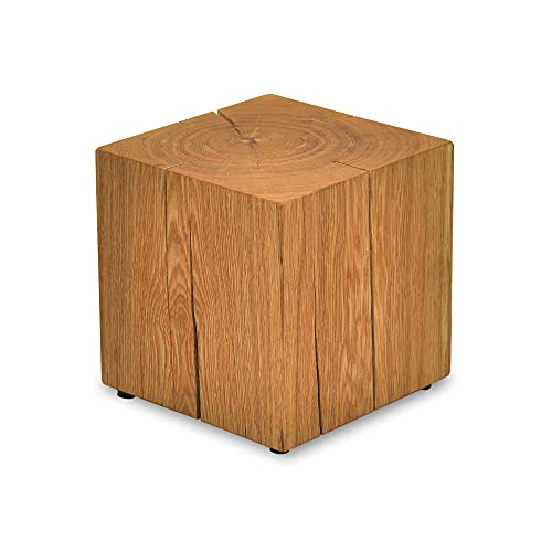 MS FACTORY Bloque de Roble de Madera Maciza - Cubo, Tronco de Madera - Mesa Auxiliar, Columna Decorativa, Soporte de Madera, Mesa de Madera, Base de Flores, Mesita de Noche - 25 x 25 x 25 cm
