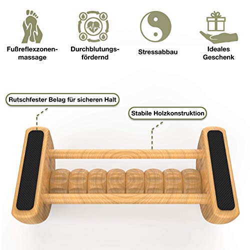 M.S.Lemberg Rodillo de masaje para pies de madera, agradable masaje de pies: contra espolones calcáneos, fascitis plantar, reflexología del pie, rodillo de masaje para pies, masajeador de pies