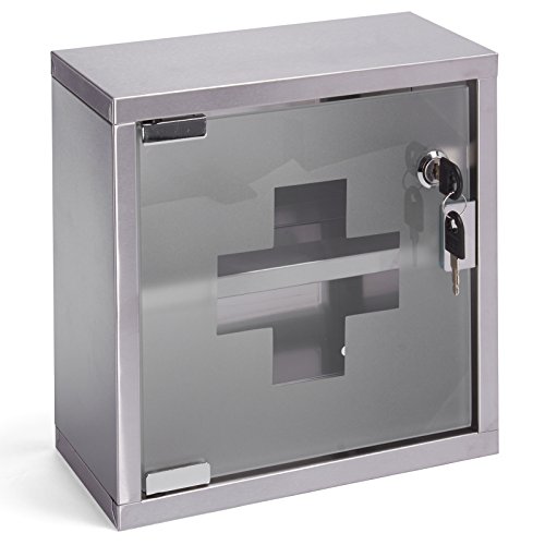 MSV Botiquín de Medicina 25x25cm, Plateado, 30 x 20 x 15 cm