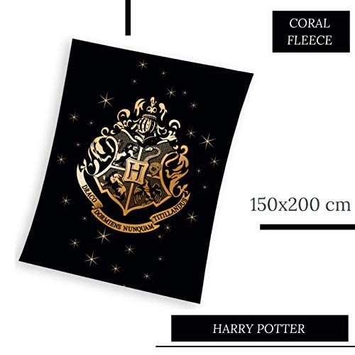 MTOnlinehandel Manta de forro polar de Harry Potter, 150 x 200 cm, artículo para fans de Hogwarts, para niños y adultos, manta negra
