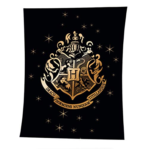 MTOnlinehandel Manta de forro polar de Harry Potter, 150 x 200 cm, artículo para fans de Hogwarts, para niños y adultos, manta negra