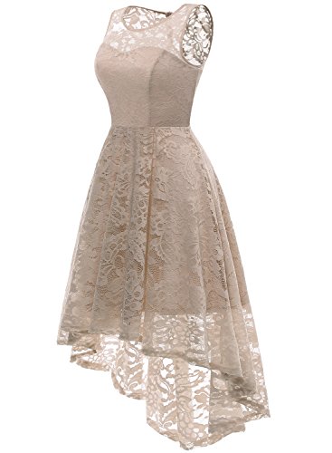 MUADRESS Vestido Cóctel Vintage A-línea Hi-Lo Elegante Mujer Flor Encaje Vestidos De Fiesta Champán 2XL