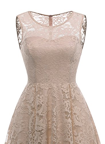 MUADRESS Vestido Cóctel Vintage A-línea Hi-Lo Elegante Mujer Flor Encaje Vestidos De Fiesta Champán 2XL