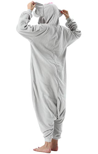 Mujer Hombre Pijama Animal Entero Unisex para Adultos con Capucha Cosplay Pyjamas Ropa de Dormir Traje de Disfraz para Festival de Carnaval Halloween Navidad Gris Elefante para Altura 148-187cm