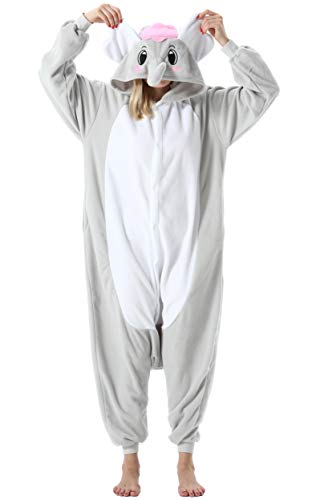 Mujer Hombre Pijama Animal Entero Unisex para Adultos con Capucha Cosplay Pyjamas Ropa de Dormir Traje de Disfraz para Festival de Carnaval Halloween Navidad Gris Elefante para Altura 148-187cm