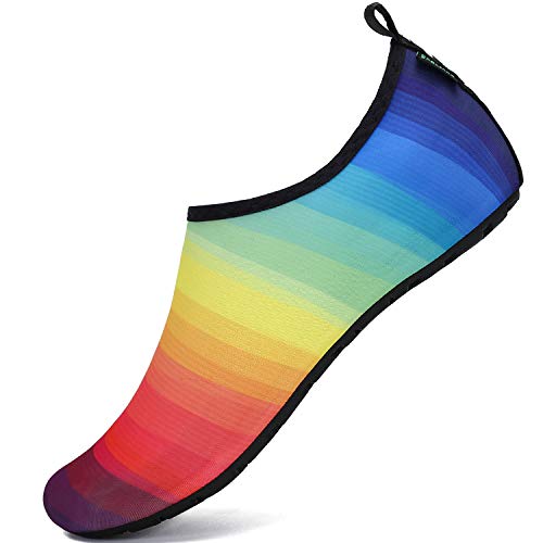 Mujer Hombre Zapatos de Agua para Buceo Snorkel Surf Piscina Playa Yoga Deportes Acuáticos,14 Arcoiris,36/37