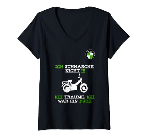 Mujer Puch Maxi diseño con texto en alemán para fans de motocicletas, scooters, ciclomotores Camiseta Cuello V
