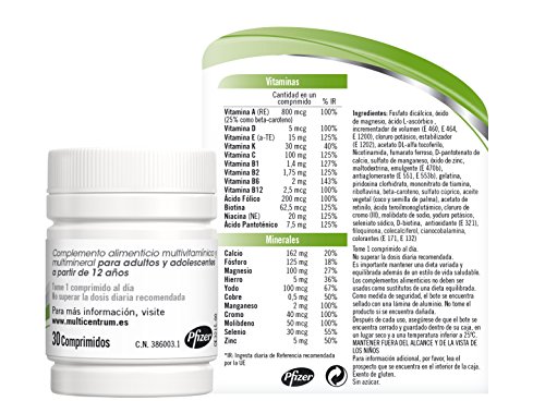 Multicentrum Complemento Alimenticio Multivitaminas con 13 Vitaminas y 11 Minerales, Sin Gluten, para Adultos y Adolescentes a Partir de 12 Años, 30 Comprimidos