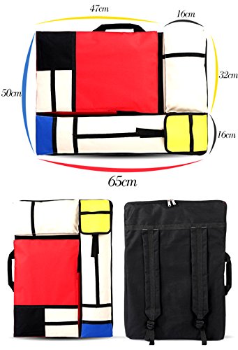Multifunción bolsas de bocetos, A2/4K tablero de dibujo bolsa impermeable portátil arte mochila Splice rejilla patrón,Mochila/cartera para portafolio de artista (Red roja)