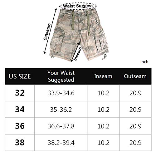 Muscle Alive Hombres Cargo Shorts Vintage Deportes Cámping Excursionismo Camuflaje Pantalones Cortos Algodón Camuflaje Oscuro 36