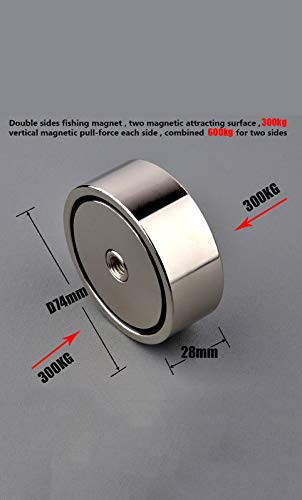 MUTUACTOR Imán de pesca de doble cara combinado de 600 kg de fuerza de tracción magnética vertical, kit de imán de pesca de neodimio redondo para pesca con imán, elevación y salvamento en el río