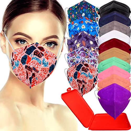 MVT Mascarilla FFP2 Colores, Paquete de 20x Mascarillas FFP2 NR de Colores Estampadas Homologadas 5 Capas Multicolores +1 Estuche Mascarillas Color Aleatorio