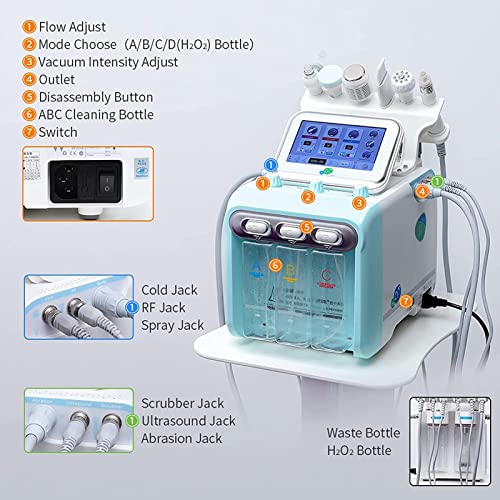 MXCYSJX Máquina de Belleza para el Cuidado de la Piel con hidrógeno y oxígeno, 6 en 1, Multifuncional, aspiradora, Limpieza Facial, rociador Facial con Chorro de Agua y oxígeno
