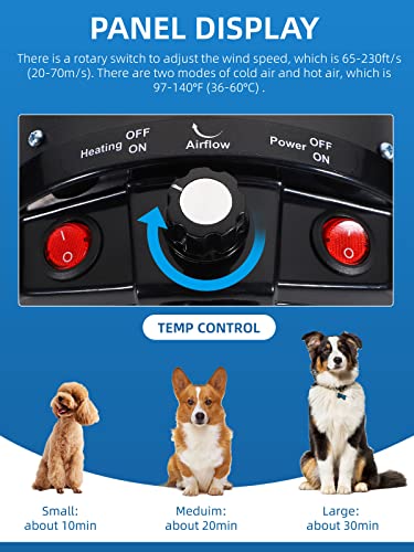Mxmoonant 2400W 3.2HP Secador de Pelo Mascotas Secador de Pelo Stepless Velocidad Temperatura Ajustable Alta Velocidad Perro Gato Soplador de Pelo Profesional Pet Grooming Ventilador (Negro)