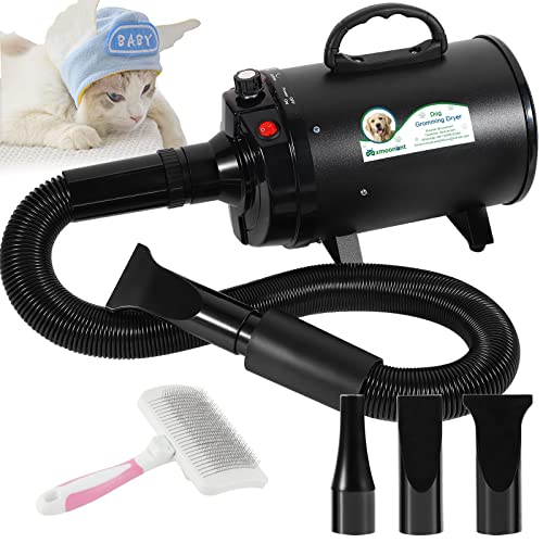 Mxmoonant 2400W 3.2HP Secador de Pelo Mascotas Secador de Pelo Stepless Velocidad Temperatura Ajustable Alta Velocidad Perro Gato Soplador de Pelo Profesional Pet Grooming Ventilador (Negro)