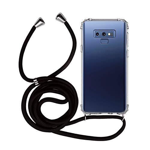 MyGadget Funda con Cuerda para Samsung Galaxy Note 9 - Carcasa Transparente en Silicona TPU Suave con Cordón - Case y Correa Colgante Ajustable - Negro