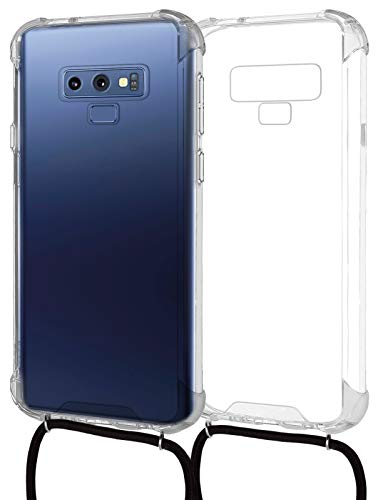 MyGadget Funda con Cuerda para Samsung Galaxy Note 9 - Carcasa Transparente en Silicona TPU Suave con Cordón - Case y Correa Colgante Ajustable - Negro