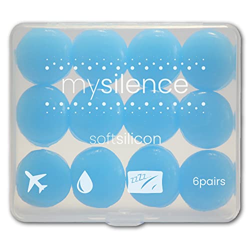 mysilence 12 Tapones Oído de Silicona Suaves, reutilizables, eliminación del ruido para Dormir, Natación, Avión