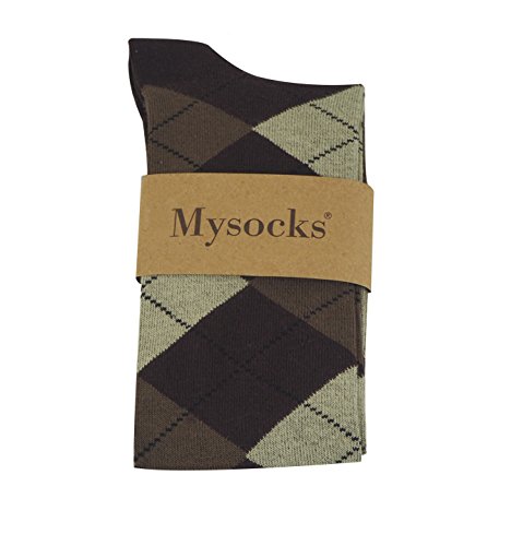 Mysocks Calcetines Unisex Hasta La Rodilla Argyle Crema marrón línea negro