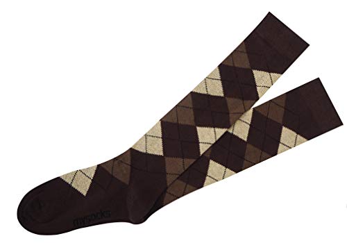 Mysocks Calcetines Unisex Hasta La Rodilla Argyle Crema marrón línea negro