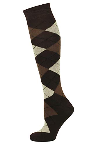 Mysocks Calcetines Unisex Hasta La Rodilla Argyle Crema marrón línea negro