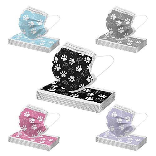 N / C 50 Adultos Unidades Moda De_Mascarilla_ D_esechables Impresión de Pata Gato con Estampado 1 Paquete 5 Colores Decorativa 3 Capas para picnics al Aire Libre Adecuado para Viajar Respirable