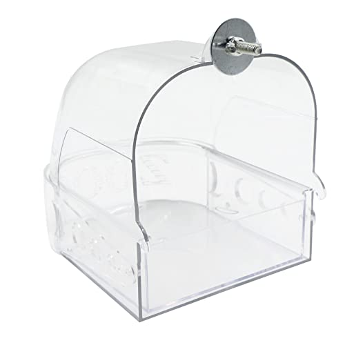N-D Bañera para pájaros, loros, bañera, comedero colgante, jaula para pájaros, accesorio para, para pequeños pájaros, pinzones, periquitos, canarios, loro, transparente, 15,5 x 13 x 15,3 cm
