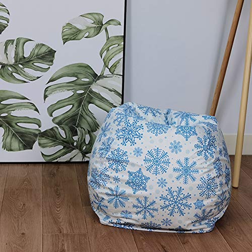 N /D Bean Bags Funda para silla de almacenamiento de animales de peluche para interiores y exteriores para niños y adolescentes adultos/frijoles no incluidos (copos de nieve blancos
