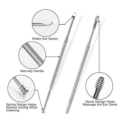 NA 6 unids/Set EARPICKS Cuchara de Acero Inoxidable Ear Cera Removedor de Cera Lavable Reutilizable Curtle Curtte Cuerpo Picadores Hogar, Negro