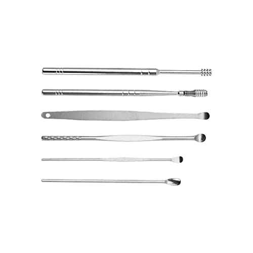 NA 6 unids/Set EARPICKS Cuchara de Acero Inoxidable Ear Cera Removedor de Cera Lavable Reutilizable Curtle Curtte Cuerpo Picadores Hogar, Negro