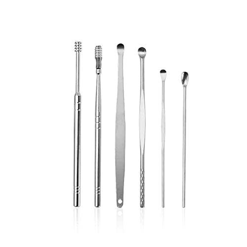 NA 6 unids/Set EARPICKS Cuchara de Acero Inoxidable Ear Cera Removedor de Cera Lavable Reutilizable Curtle Curtte Cuerpo Picadores Hogar, Negro