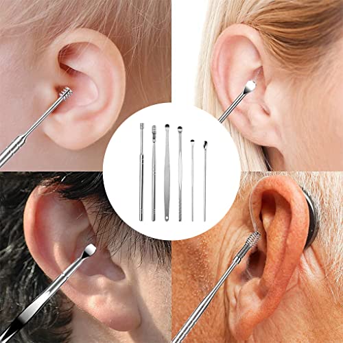 NA 6 unids/Set EARPICKS Cuchara de Acero Inoxidable Ear Cera Removedor de Cera Lavable Reutilizable Curtle Curtte Cuerpo Picadores Hogar, Negro