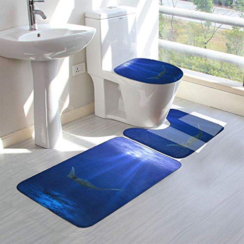 N\A Palm Tree Tropical Beach Under Shadows at Sunset Ocean Waves Serenity of Paradise in Nature Juego de alfombras de baño 3PCS Alfombra de baño Antideslizante Contorno, tapete y Tapa de Inodoro