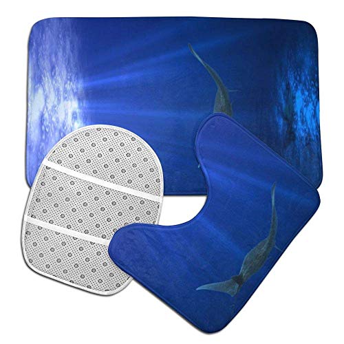 N\A Palm Tree Tropical Beach Under Shadows at Sunset Ocean Waves Serenity of Paradise in Nature Juego de alfombras de baño 3PCS Alfombra de baño Antideslizante Contorno, tapete y Tapa de Inodoro