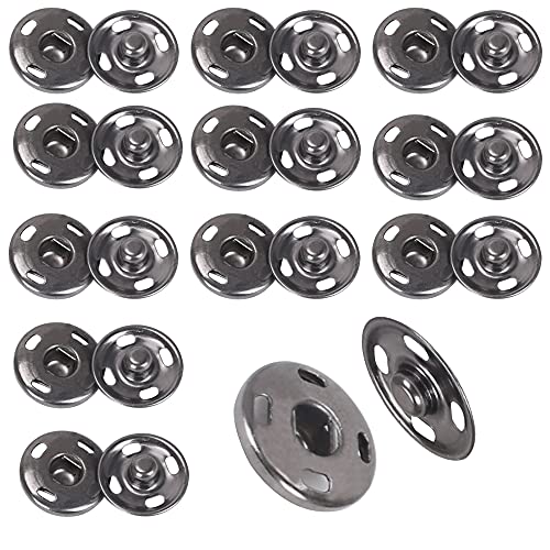 NACTECH Botone de Costura de Presion 24 set Botones a Presión de Costura de Metal para Chaquetas con Cierre a Presión de 15 mm Negro Falda Abrigo Titch Twitch Craft Doll