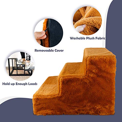 Namsan Escalera para perros y gatos, fácil montaje, con funda de felpa lavable, para sofá o cama