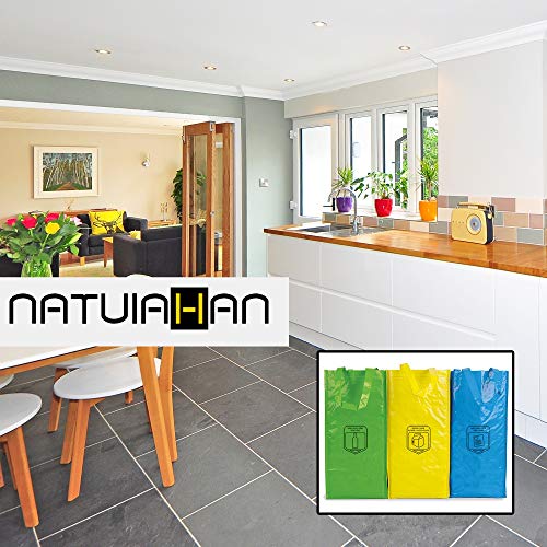 Natuiahan 3 Bolsas de Reciclaje Duraderas Robustas, Prácticas y Fáciles de Limpiar y Transportar. Incluye un Pequeño Contenedor de Reciclaje de Pilas