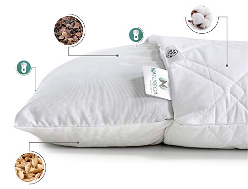 NATURECA - Almohada de espelta con cojín de trigo sarraceno 2 en 1, cáscaras de trigo sarraceno y espelta natural, cojín con funda lavable de algodón, cojín cervical 40 x 60 cm