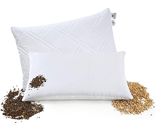 NATURECA - Almohada de espelta con cojín de trigo sarraceno 2 en 1, cáscaras de trigo sarraceno y espelta natural, cojín con funda lavable de algodón, cojín cervical 40 x 60 cm