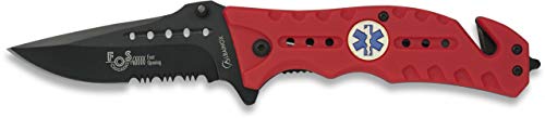 Navaja con insignia TECNICO EMERGENCIA SANITARIA Roja FOS Apertura Asistida Rápida insignia 8,6 cm Caza Camping Outdoor Supervivencia y Bushcraft 19664AGR1003 + Portabotellas de regalo