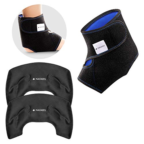 Navaris 2x Bolsa de gel para frío y calor - Compresas ajustables para tobillo tobillos - Banda para los pies - Aplicar temperatura caliente y fría