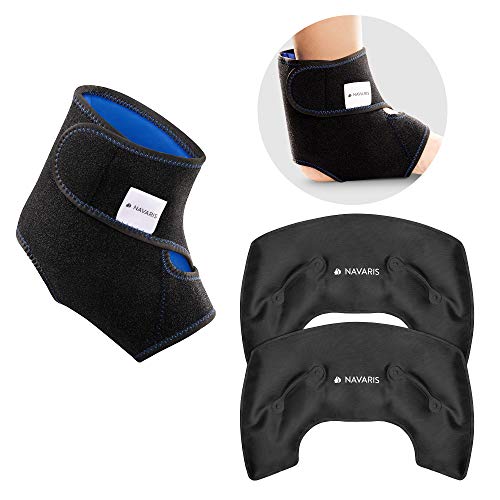 Navaris 2x Bolsa de gel para frío y calor - Compresas ajustables para tobillo tobillos - Banda para los pies - Aplicar temperatura caliente y fría