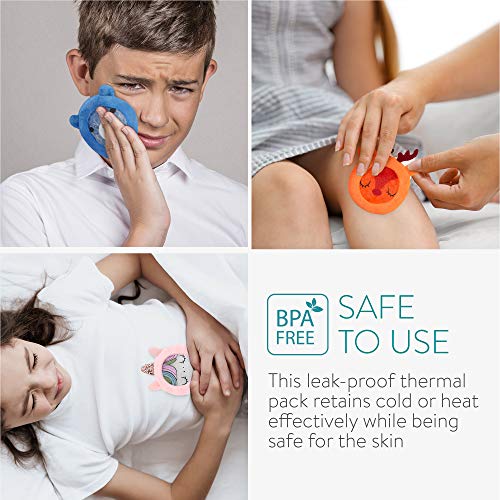Navaris 5x Bolsa de gel frío para niños - Bolsas pequeñas de hielo y calor con funda - Compresas para golpes lesiones - Reutilizable en congelador