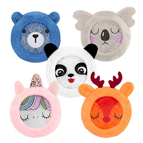Navaris 5x Bolsa de gel frío para niños - Bolsas pequeñas de hielo y calor con funda - Compresas para golpes lesiones - Reutilizable en congelador