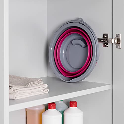 Navaris Cubo Plegable para Camping - Balde de Agua con asa de 5 L para Fregar Lavar Limpieza - Barreño Flexible para Viaje Playa Pesca - Rojo y Gris