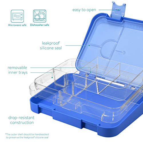 Navaris Fiambrera hermética para Comida - Lunch Box sin BPA con divisores - Bento Box para merienda Almuerzo Desayuno Cena de niños y Adultos - Azul
